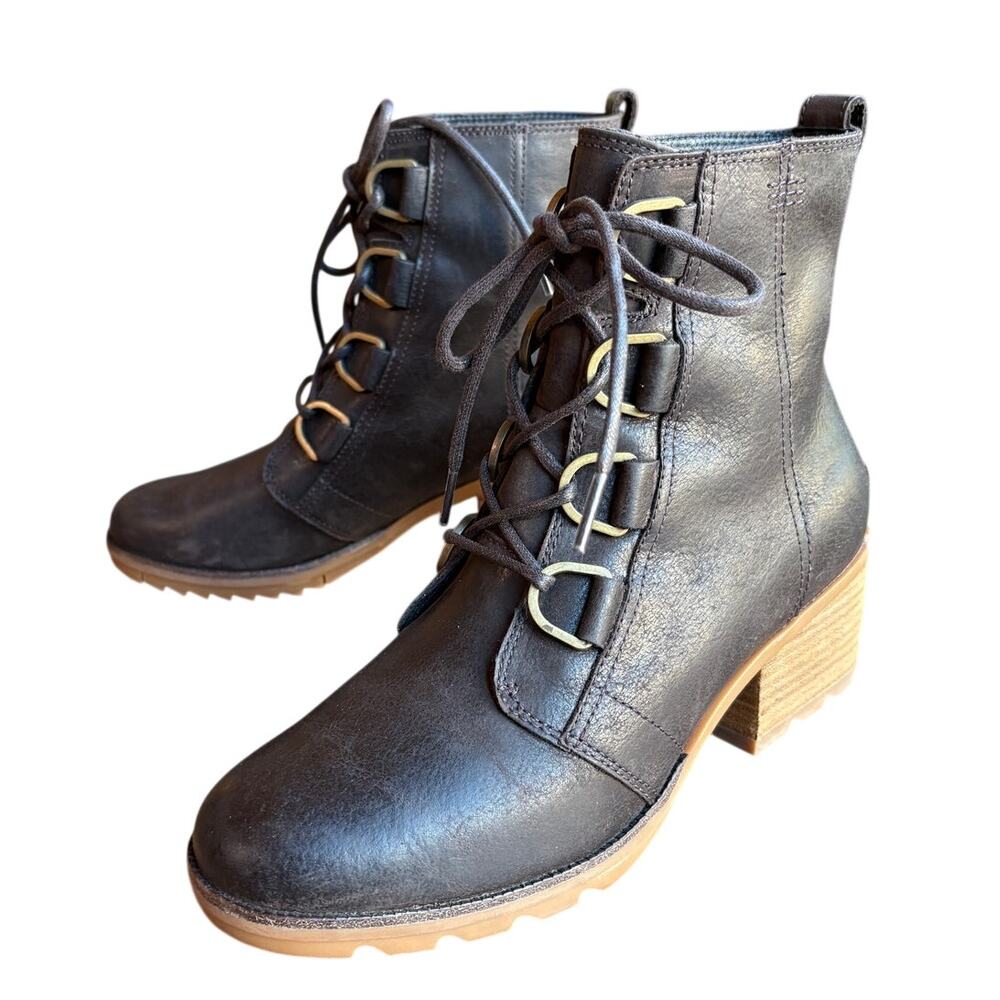 Sorel Cate Lace Up Heeled Dark Brown Waterproof Leather Boot size 9.5